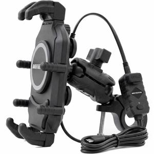 Držalo za telefon z zaščito pred vibracijami, brezžičnim polnilnikom in vtičnico USB-C MotoZem M26-C1 črne barve