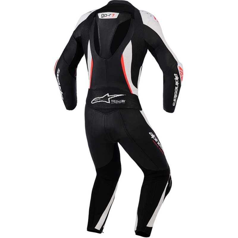 Ženski dvodelni usnjen motoristični kombinezon Alpinestars Stella GP-R7 črno-belo-fluo rdeč