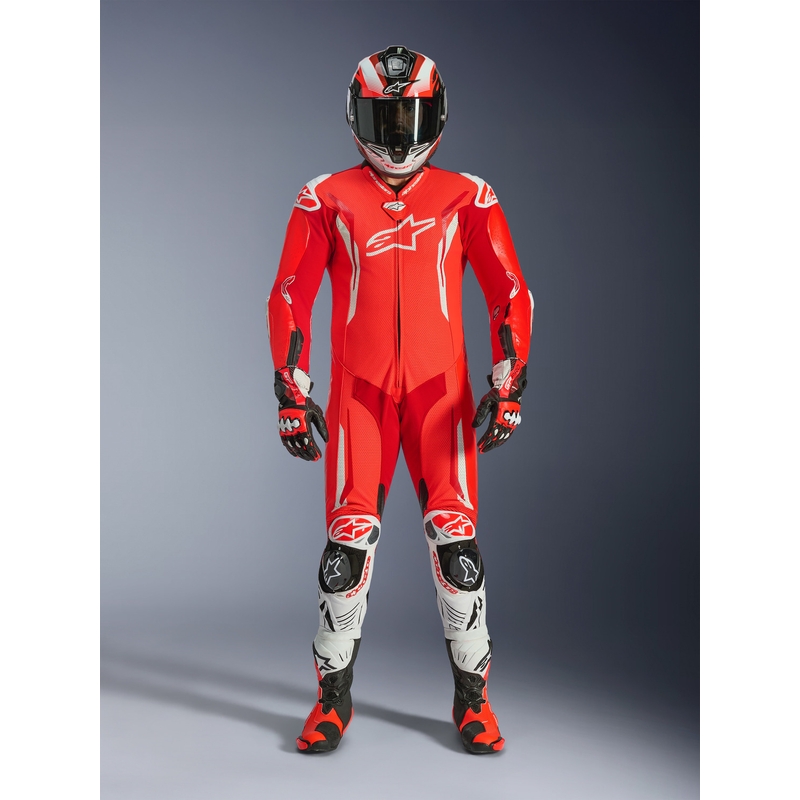 Alpinestars GP TECH V5 enodelni motoristični usnjen kombinezon fluo rdeča-rdeča-bela