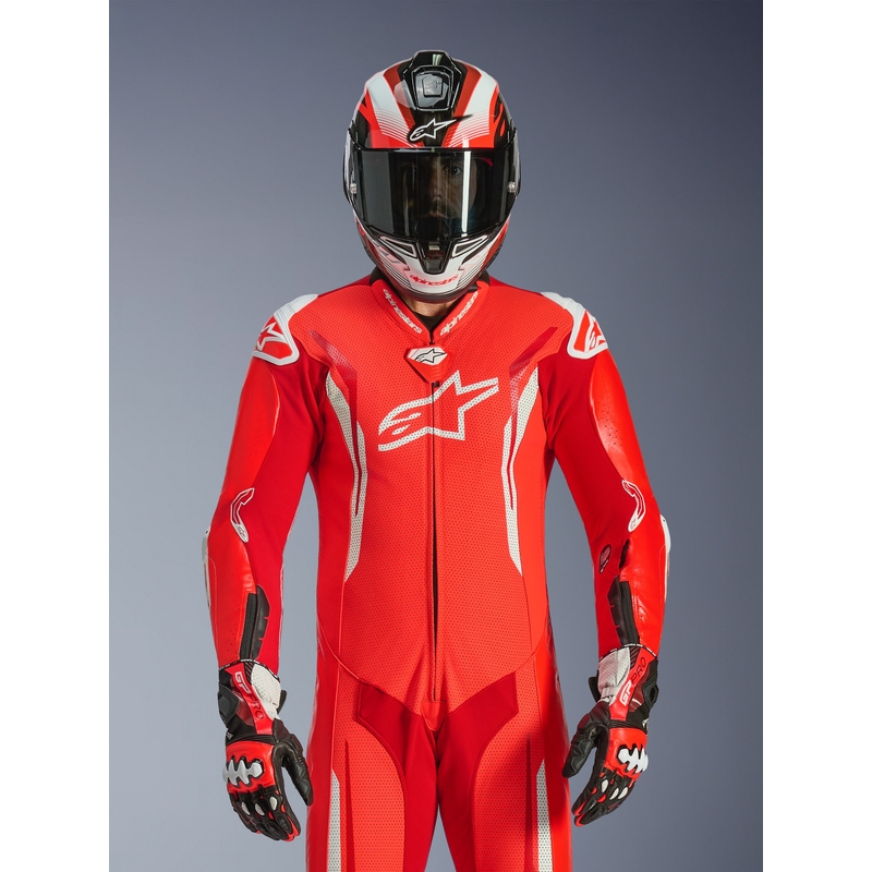 Alpinestars GP TECH V5 enodelni motoristični usnjen kombinezon fluo rdeča-rdeča-bela