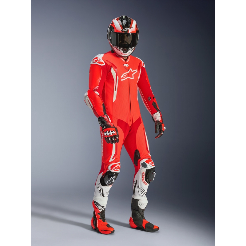 Alpinestars GP TECH V5 enodelni motoristični usnjen kombinezon fluo rdeča-rdeča-bela