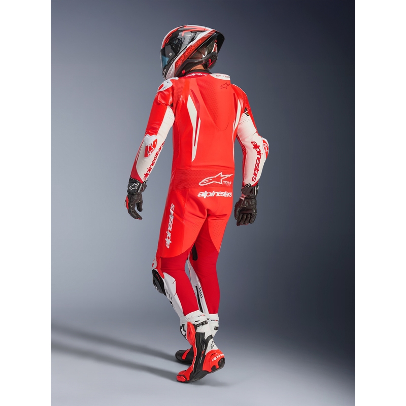 Alpinestars GP TECH V5 enodelni motoristični usnjen kombinezon fluo rdeča-rdeča-bela