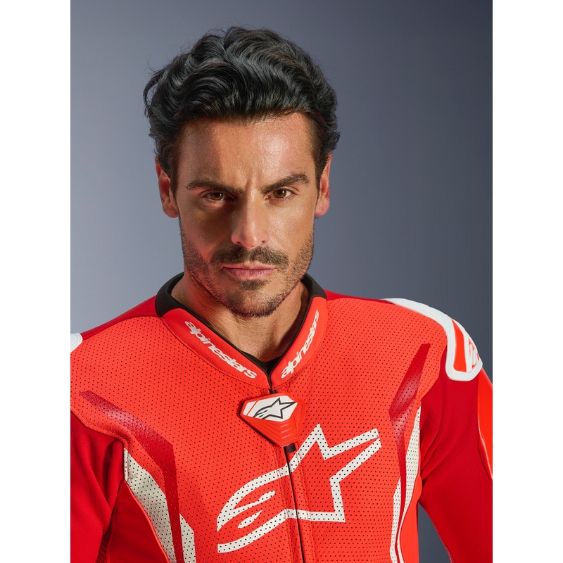 Alpinestars GP TECH V5 enodelni motoristični usnjen kombinezon fluo rdeča-rdeča-bela