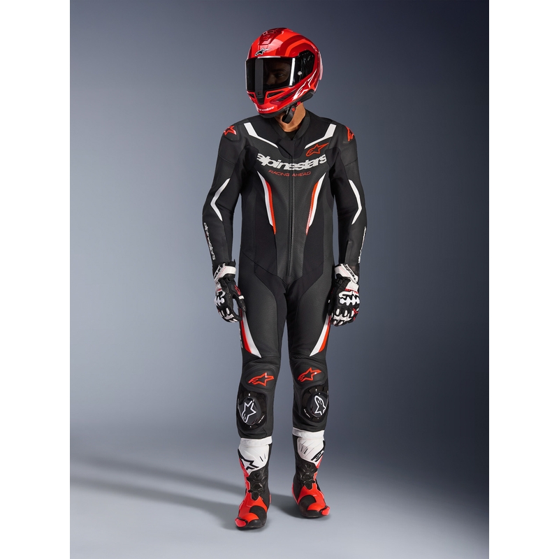 Alpinestars GP FORCE V2 enodelni motoristični kombinezon črno-belo-fluo rdeč