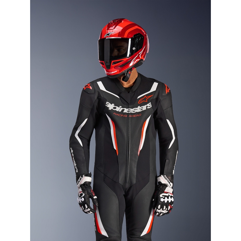 Alpinestars GP FORCE V2 enodelni motoristični kombinezon črno-belo-fluo rdeč