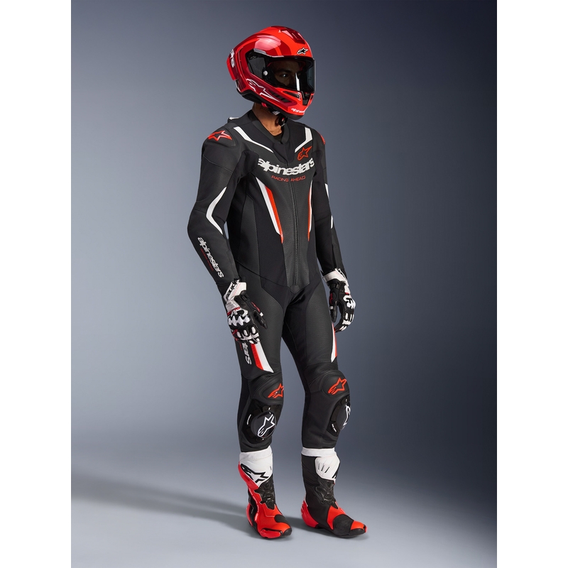 Alpinestars GP FORCE V2 enodelni motoristični kombinezon črno-belo-fluo rdeč