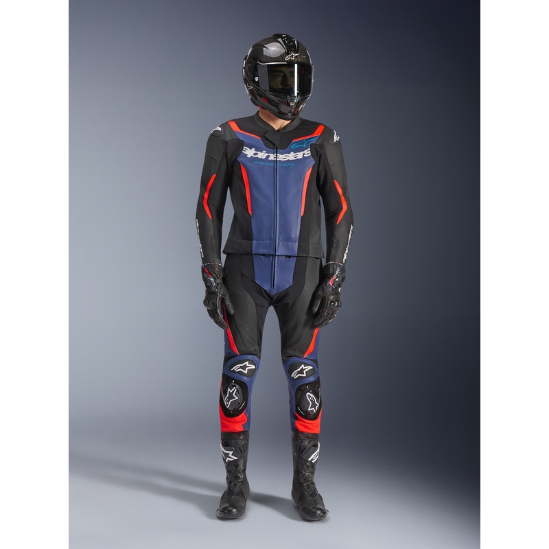 Dvodelni motoristični kombinezon Alpinestars GP Force V2 črno-modro-fluo rdeč