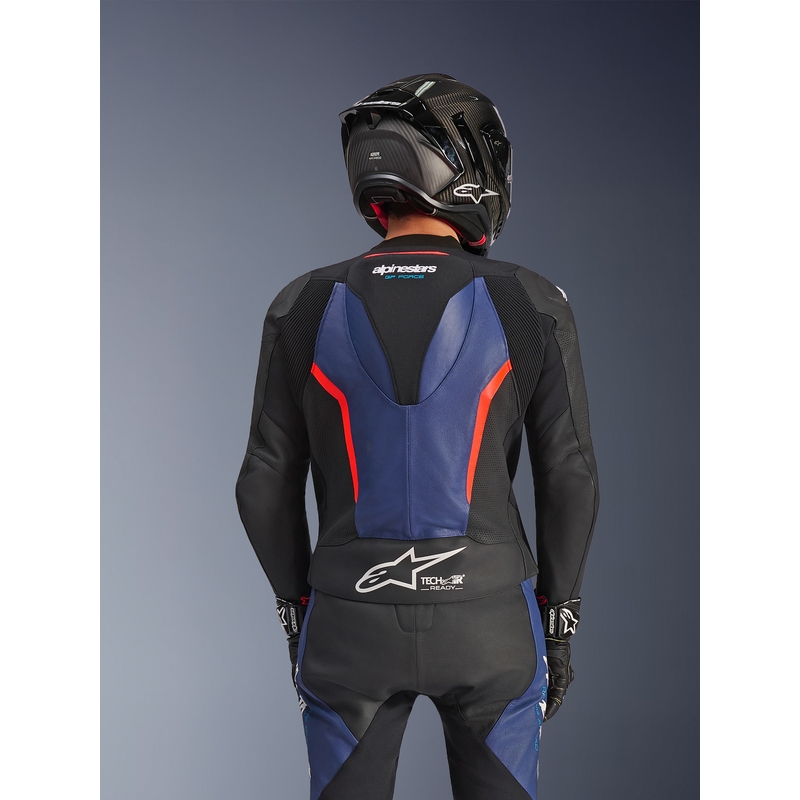 Dvodelni motoristični kombinezon Alpinestars GP Force V2 črno-modro-fluo rdeč