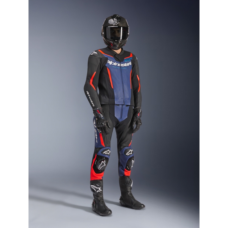 Dvodelni motoristični kombinezon Alpinestars GP Force V2 črno-modro-fluo rdeč