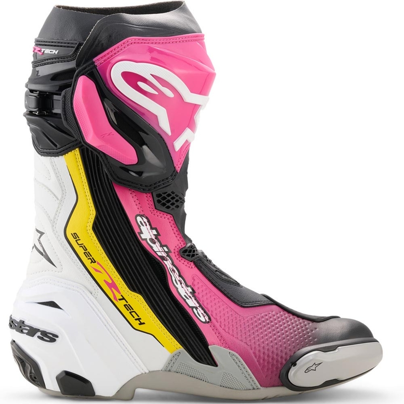 Moto škornji Alpinestars Supertech R črno-belo-roza-rumeni