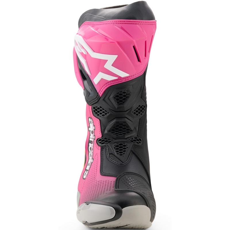 Moto škornji Alpinestars Supertech R črno-belo-roza-rumeni