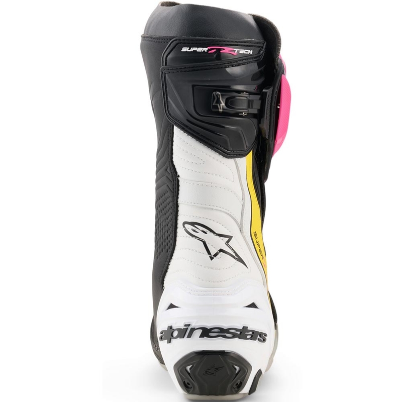 Moto škornji Alpinestars Supertech R črno-belo-roza-rumeni