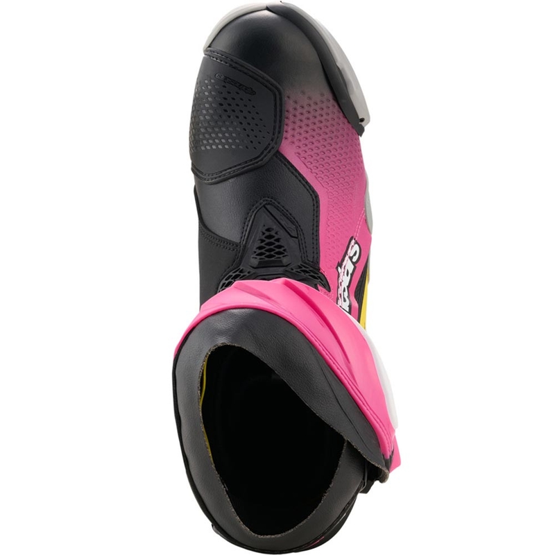 Moto škornji Alpinestars Supertech R črno-belo-roza-rumeni