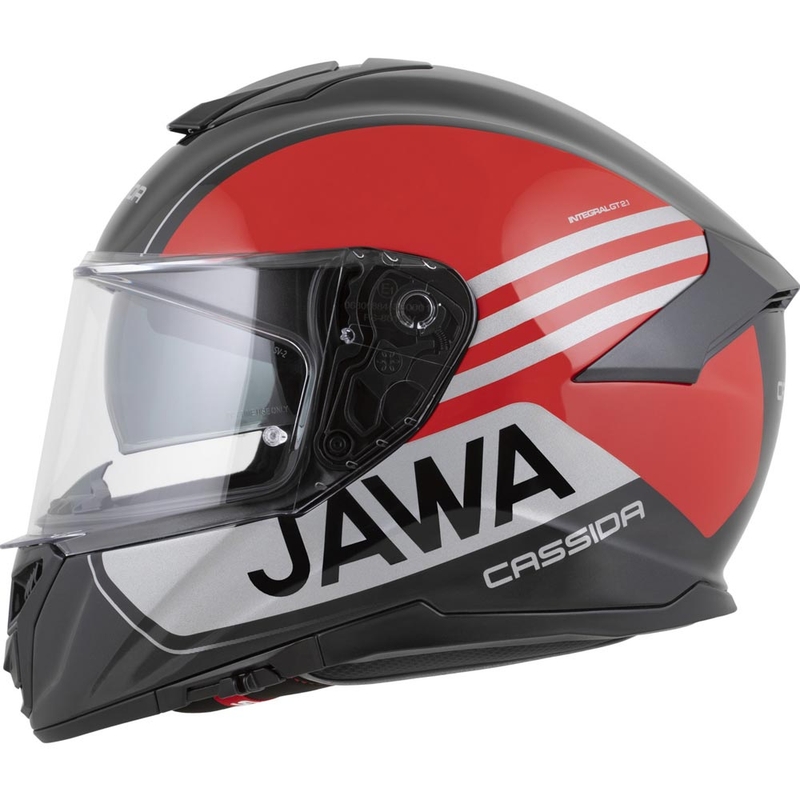 Cassida Integral GT 2.1 Jawa Sport motoristična čelada z integriranim obrazom črno-biserno rdečo-srebrna