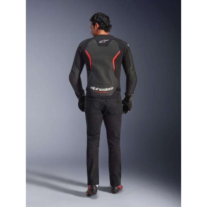 Alpinestars GP Force V2 Airflow usnjena motoristična jakna črno-fluo rdeče-bela