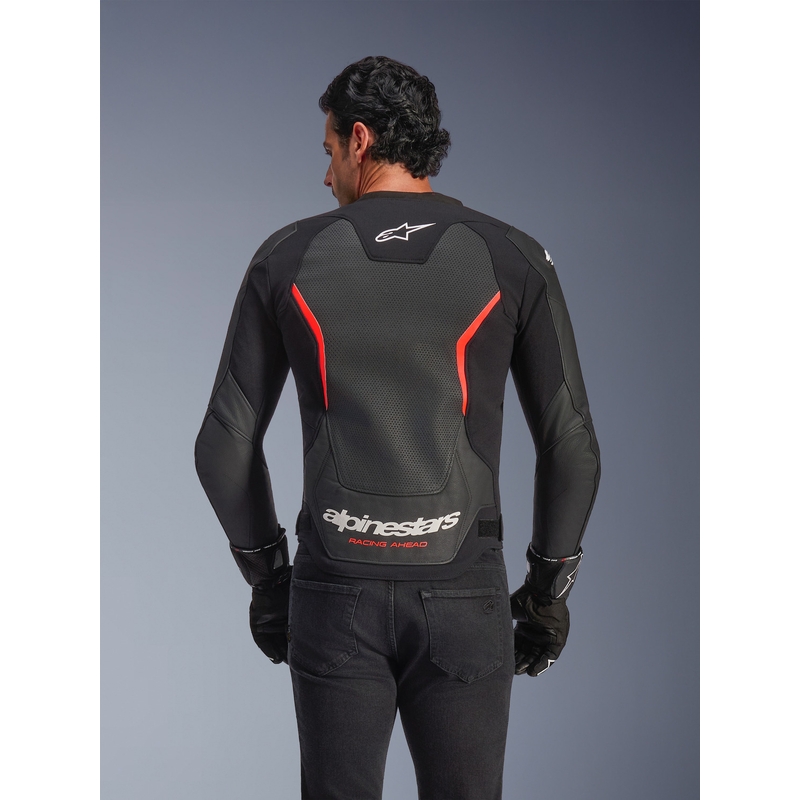 Alpinestars GP Force V2 Airflow usnjena motoristična jakna črno-fluo rdeče-bela
