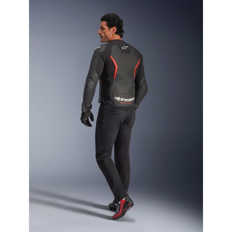 Alpinestars GP Force V2 Airflow usnjena motoristična jakna črno-fluo rdeče-bela