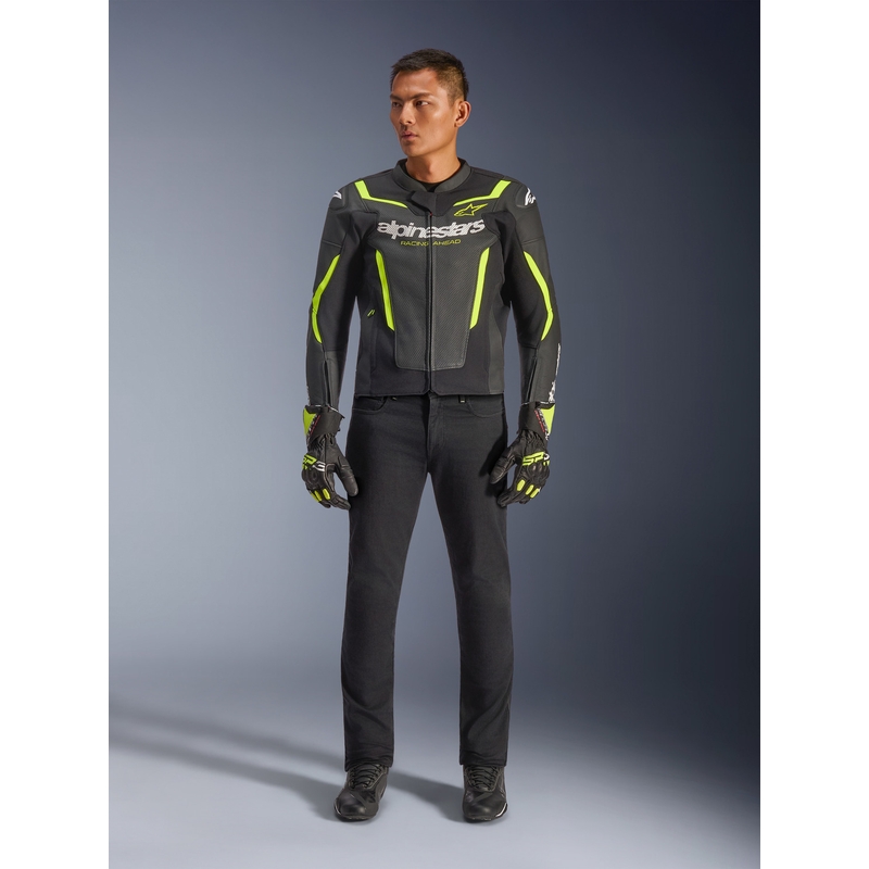 Alpinestars GP Force V2 Airflow usnjena motoristična jakna črno-fluo rumena