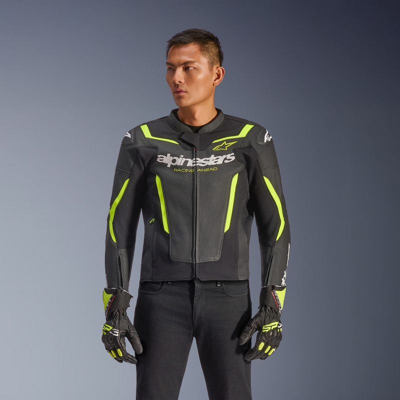 Alpinestars GP Force V2 Airflow usnjena motoristična jakna črno-fluo rumena