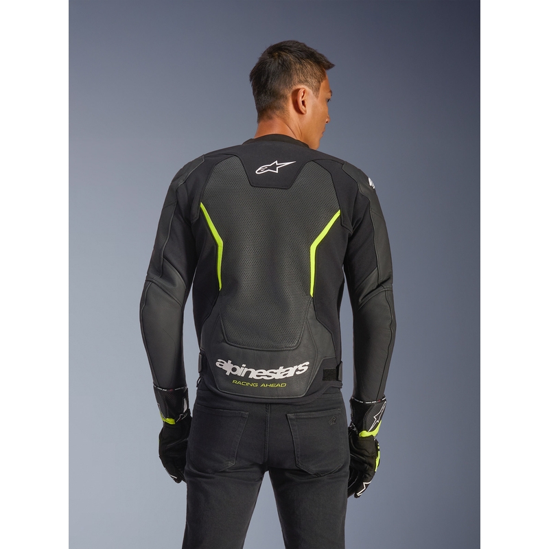 Alpinestars GP Force V2 Airflow usnjena motoristična jakna črno-fluo rumena