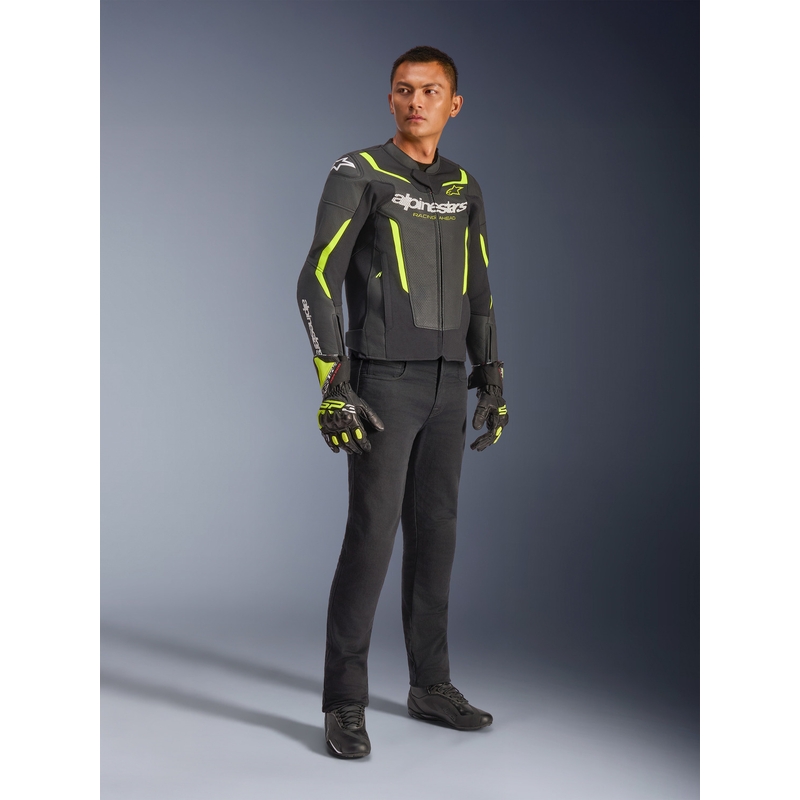 Alpinestars GP Force V2 Airflow usnjena motoristična jakna črno-fluo rumena