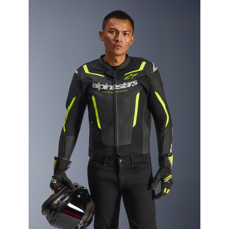 Alpinestars GP Force V2 Airflow usnjena motoristična jakna črno-fluo rumena