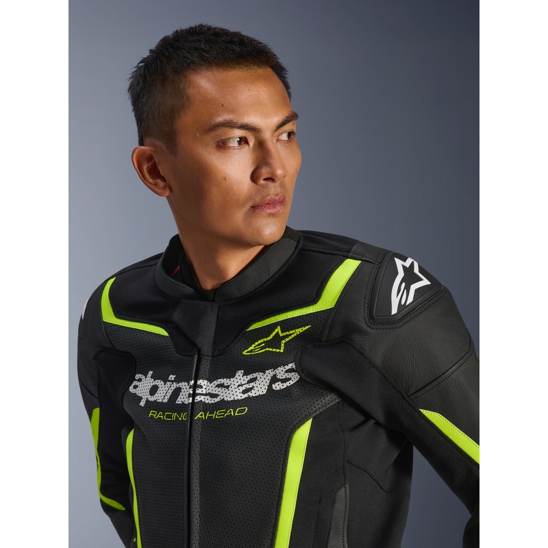 Alpinestars GP Force V2 Airflow usnjena motoristična jakna črno-fluo rumena