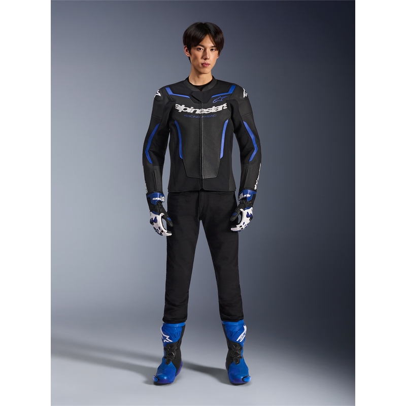 Usnjena motoristična jakna Alpinestars GP Force V2 Airflow črno-kovinsko modra