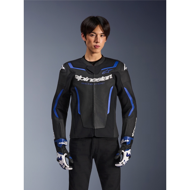 Usnjena motoristična jakna Alpinestars GP Force V2 Airflow črno-kovinsko modra