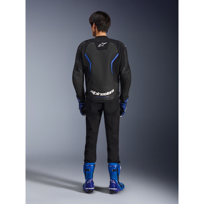 Usnjena motoristična jakna Alpinestars GP Force V2 Airflow črno-kovinsko modra