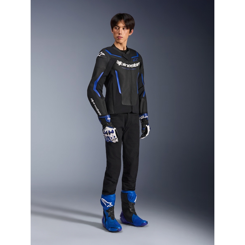 Usnjena motoristična jakna Alpinestars GP Force V2 Airflow črno-kovinsko modra