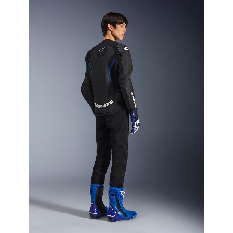 Usnjena motoristična jakna Alpinestars GP Force V2 Airflow črno-kovinsko modra
