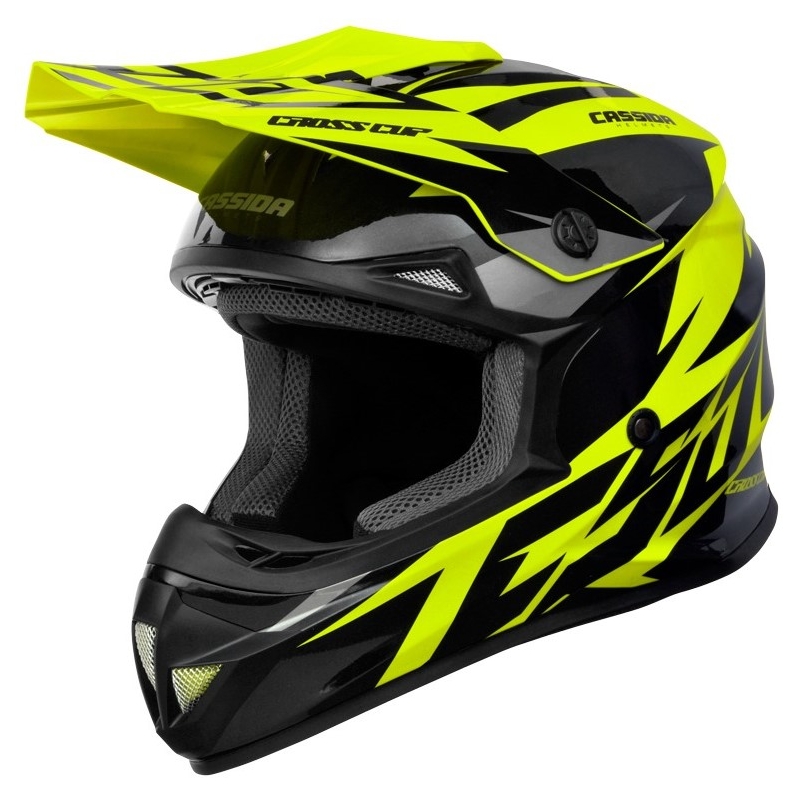 Otroška čelada za motokros Cassida Cross Cup Two black-grey-fluo yellow