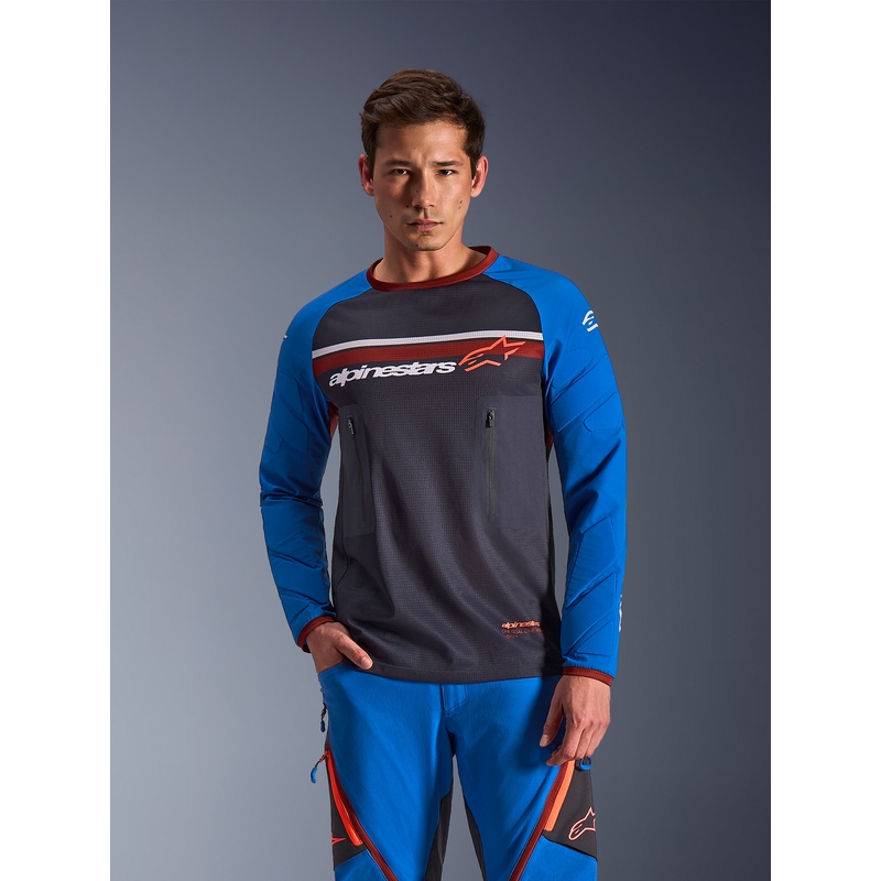 Motokros dres Alpinestars Maxdura Dual temno sivo-modro-oranžen