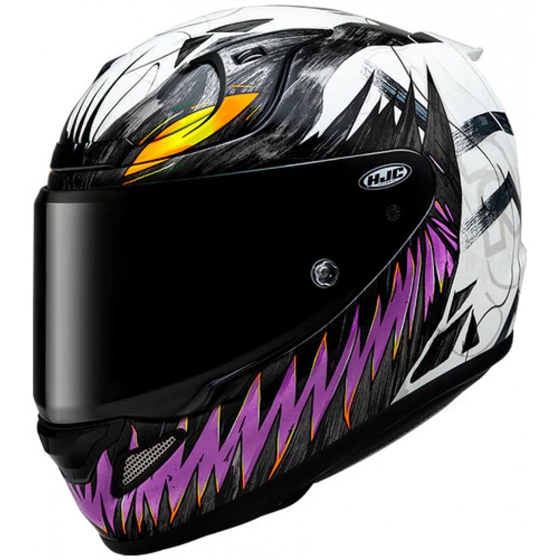 Celoobrazna motoristična čelada HJC RPHA 12 Anti Venom 2 Marvel MC8 črno-belo-vijolična