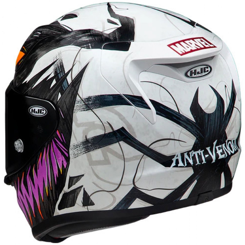 Celoobrazna motoristična čelada HJC RPHA 12 Anti Venom 2 Marvel MC8 črno-belo-vijolična