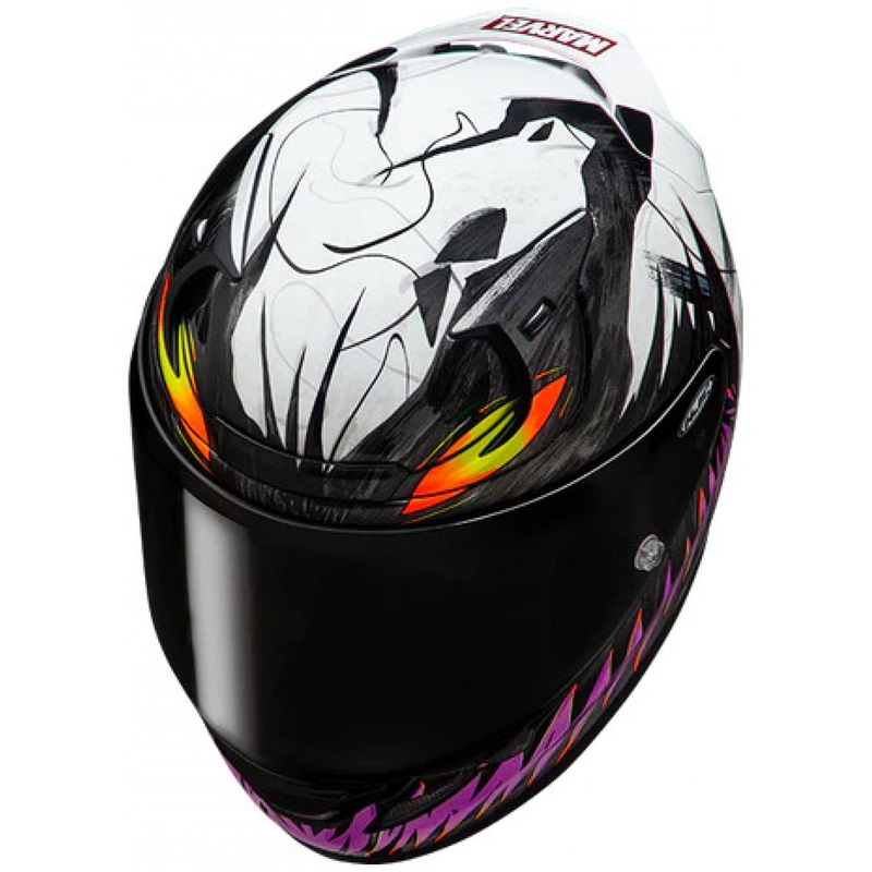 Celoobrazna motoristična čelada HJC RPHA 12 Anti Venom 2 Marvel MC8 črno-belo-vijolična