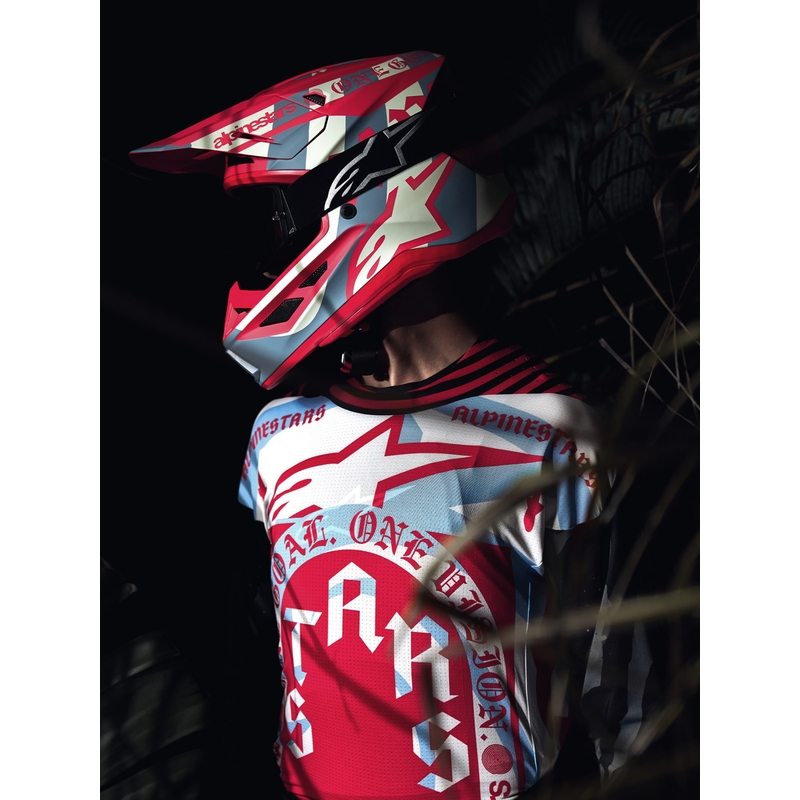 Motokros čelada Alpinestars Supertech S-M7 Beast Coast omejena izdaja sivo-črno-oranžna