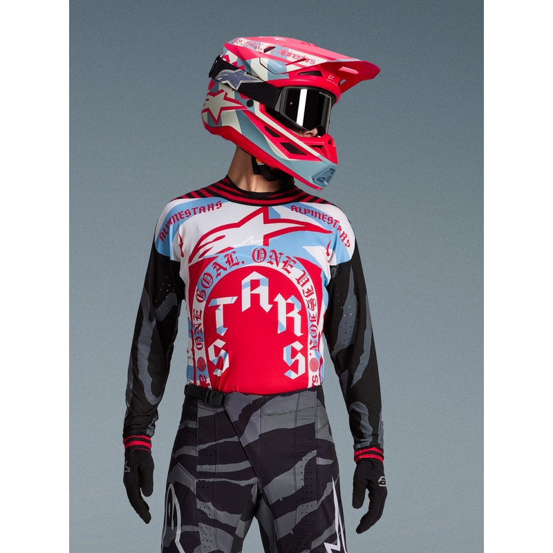 Motokros dres Alpinestars Techstar Beast Coast omejene izdaje sivo-črno-oranžen