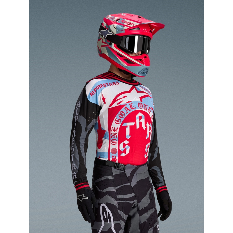 Motokros dres Alpinestars Techstar Beast Coast omejene izdaje sivo-črno-oranžen