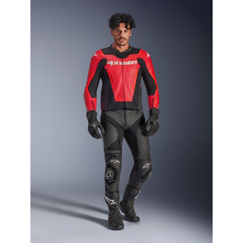 Alpinestars GP Force V2 Airflow usnjena motoristična jakna fluo rdeča-črno-bela