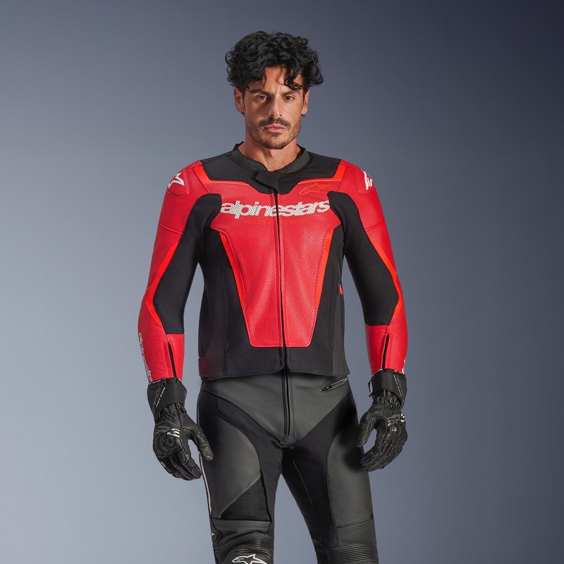 Alpinestars GP Force V2 Airflow usnjena motoristična jakna fluo rdeča-črno-bela