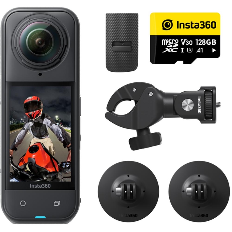 Akcijska kamera Insta360 X5 za motoriste v črni barvi
