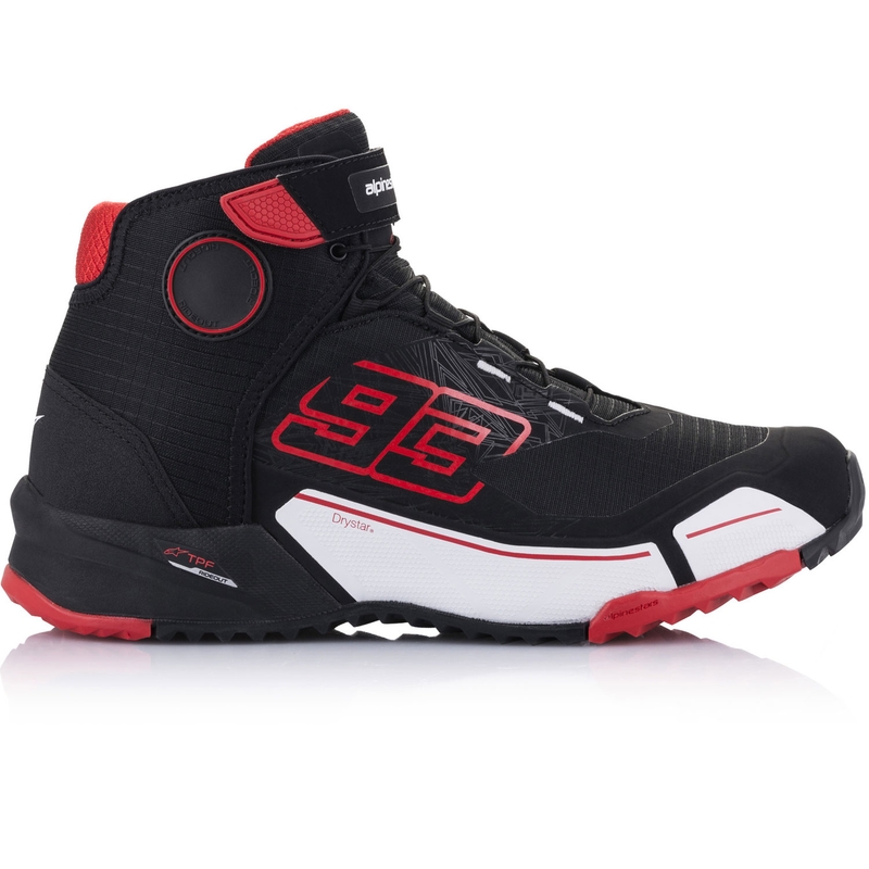 Kolekcija motorističnih škornjev Alpinestars CR-X Drystar MM93 črno-rdeče-bela
