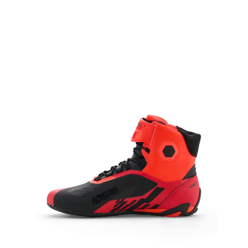 Moto škornji Alpinestars Faster-4 MM93, kolekcija fluo, rdeče-rdeče-črni