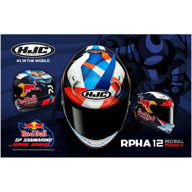 Celoobrazna motoristična čelada HJC RPHA 12 Red Bull Misano GP 2 MC21 modro-belo-rdeča