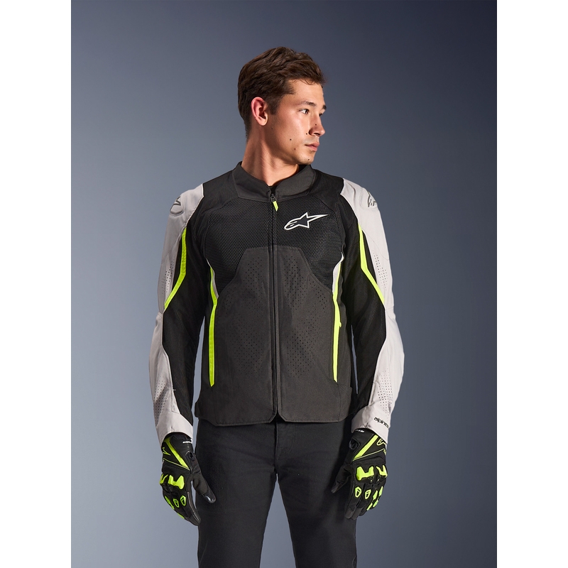 Moto jakna Alpinestars AST V3 Air bela-fluo rumena-črna