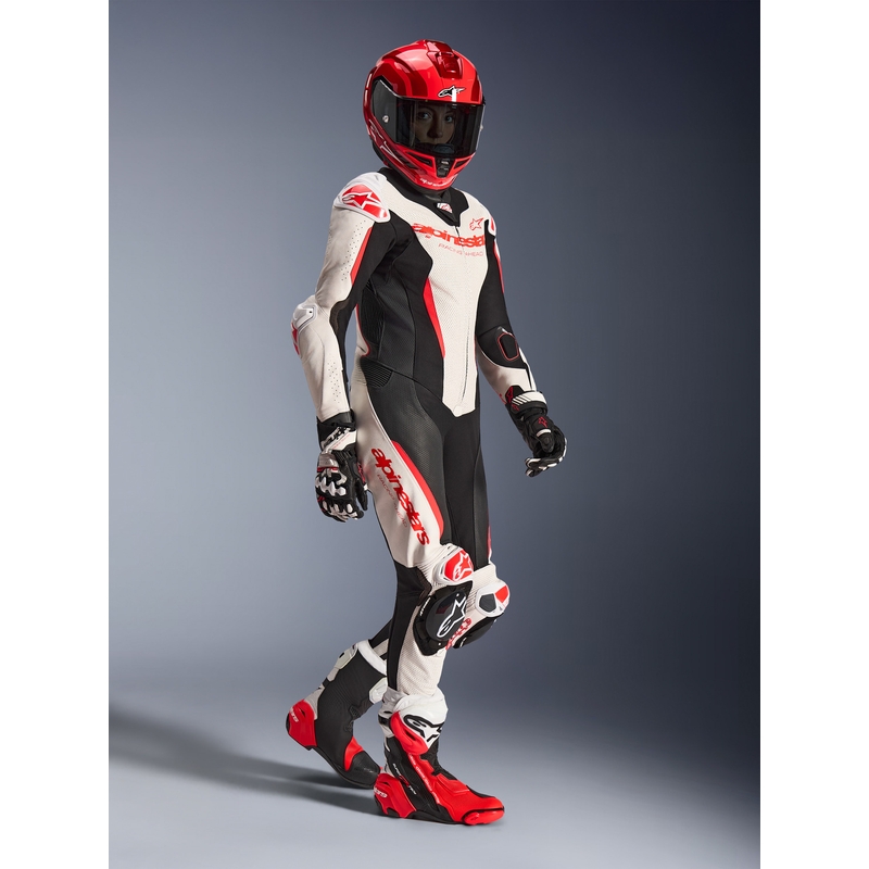 Ženski enodelni usnjen motoristični kombinezon Alpinestars Stella GP-R7 belo-fluo rdeče-črn