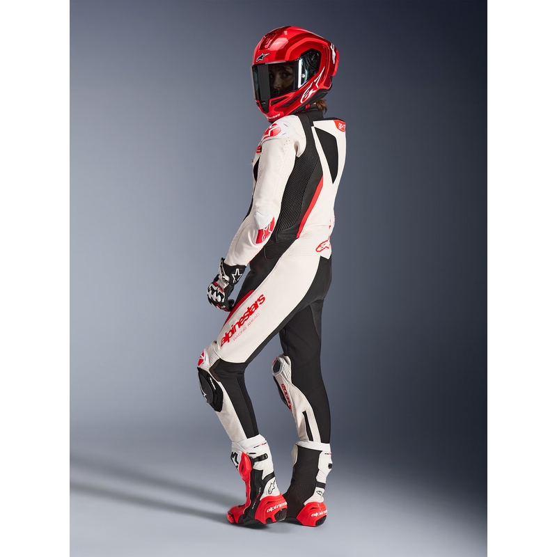 Ženski enodelni usnjen motoristični kombinezon Alpinestars Stella GP-R7 belo-fluo rdeče-črn