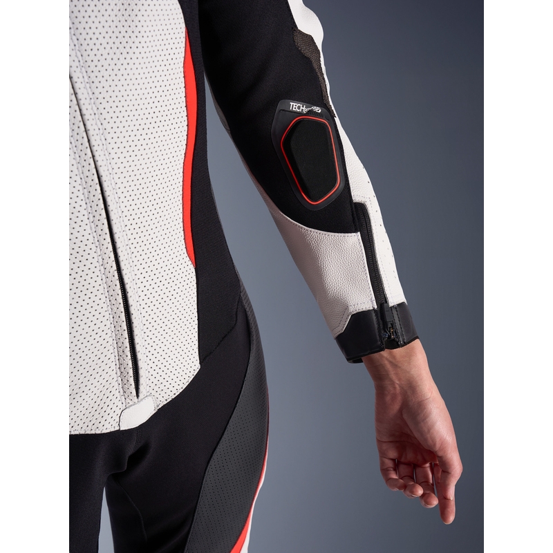Ženski enodelni usnjen motoristični kombinezon Alpinestars Stella GP-R7 belo-fluo rdeče-črn
